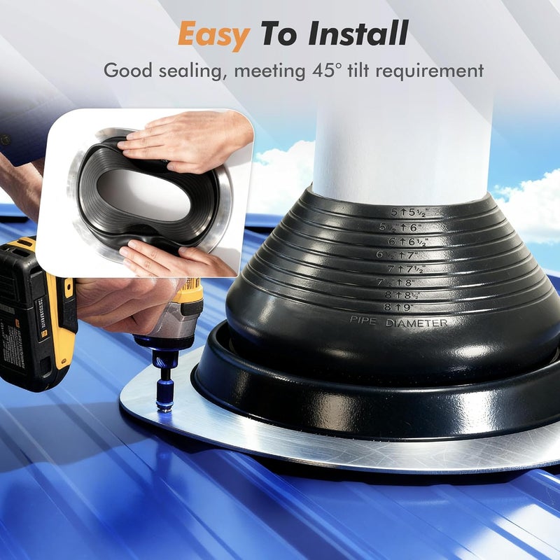 ACNOYEL #6 Epdm Metal Roof Vents Roof Pipe Flashing Boot, Flexible Roof Chimney Flashing Roof Jack for Pipe OD 5" to 9", Screws & Hex Socket Included, Black/ 1 Pcs - Image 5
